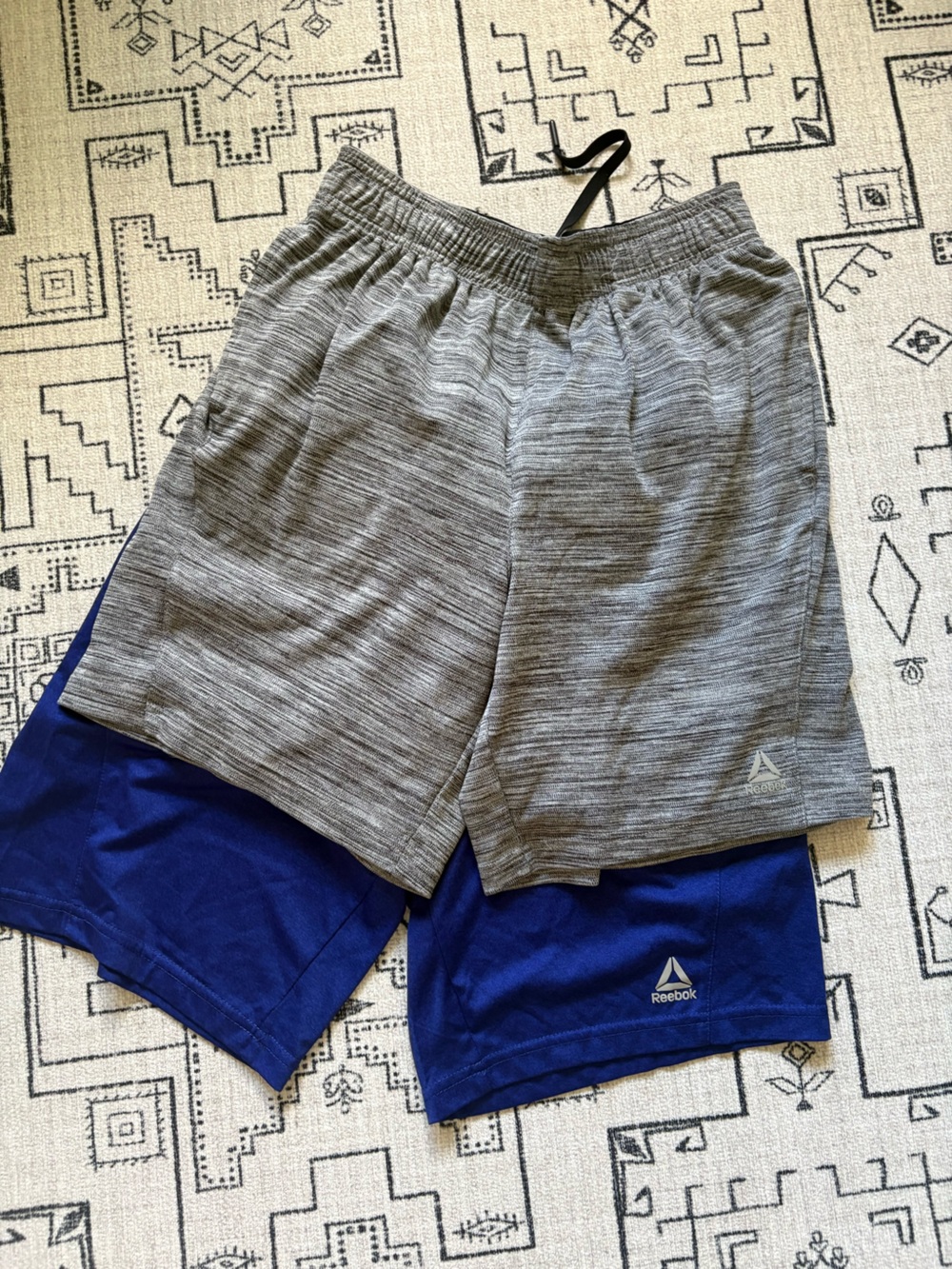Reebok Gray Heathered and Blue Athletic Layered Shorts